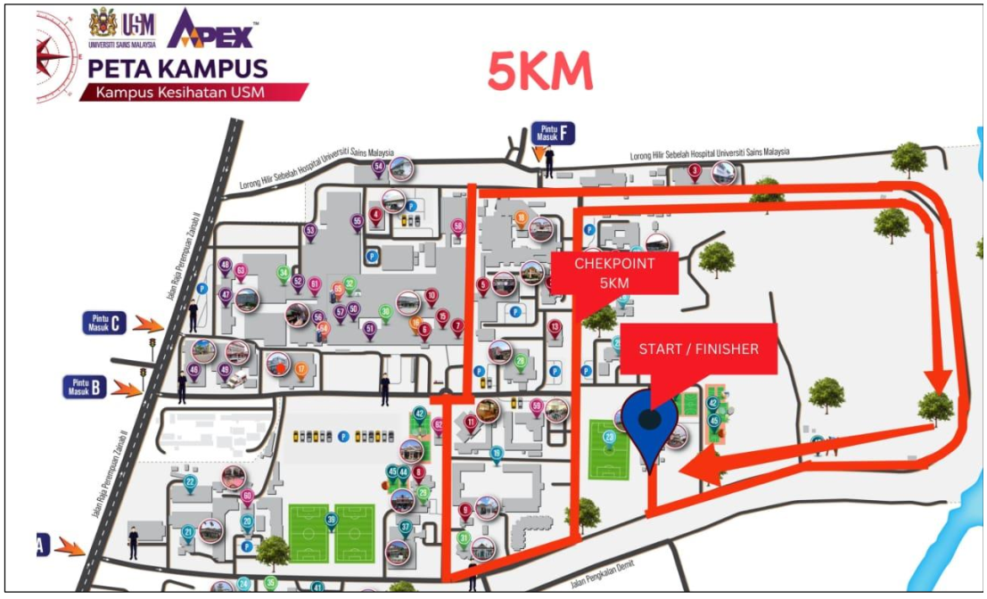 Peta trek larian 5KM Larian Amal HPUSM 2026