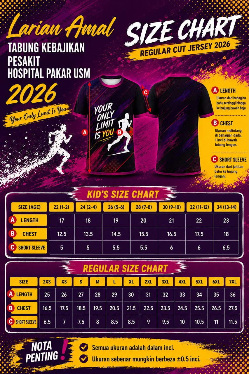 Saiz Baju Larian Amal HPUSM 2026